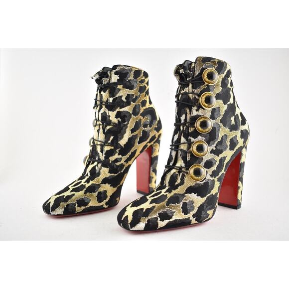 Christian Louboutin Lady See 100 Black Gold Lurex Feline Heel Ankle Bootie 37.5 - Picture 7 of 9